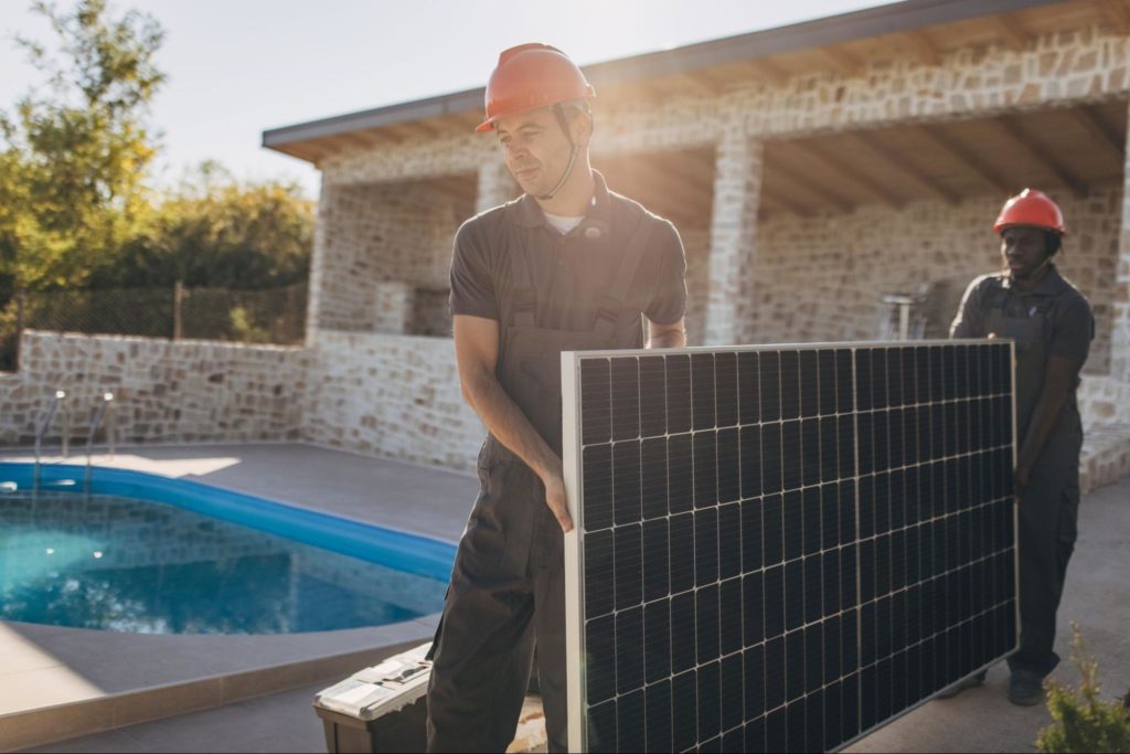 First Time Home Buyer Solar Panels being prepared for installation.