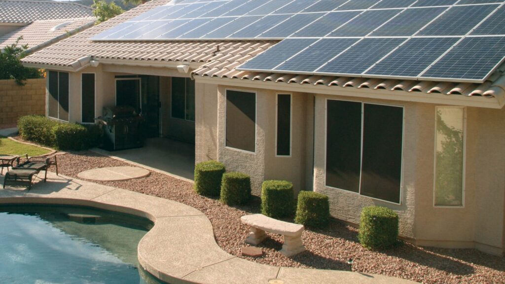 Depict what a residential solar system looks like on the average single family home